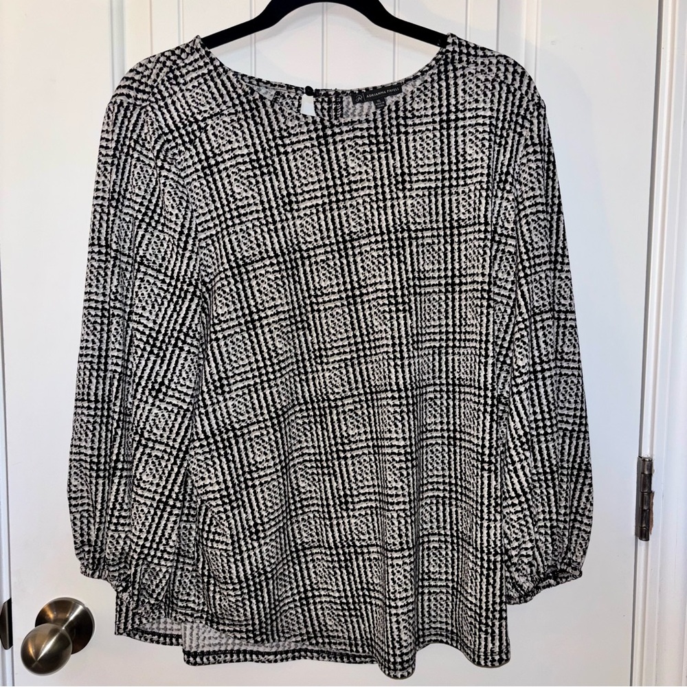 Adrianna Papell Black and White Checkered Blouse